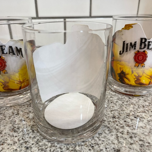 Set of 4 Wide Mouth Jim Beam Rocks Glass Vtg Round 4" Tall 3" Round Brand New! - Picture 3 of 6